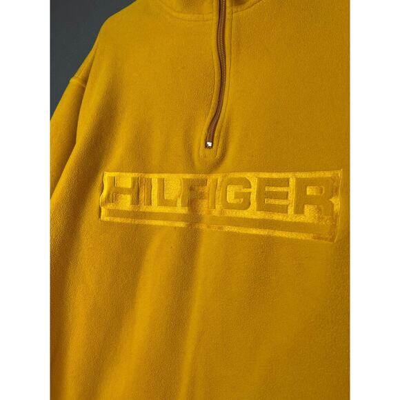 TOMMY HILFIGER size S FLEECE sweatshirt yellow big logo vintage men's - Picture 3 of 8